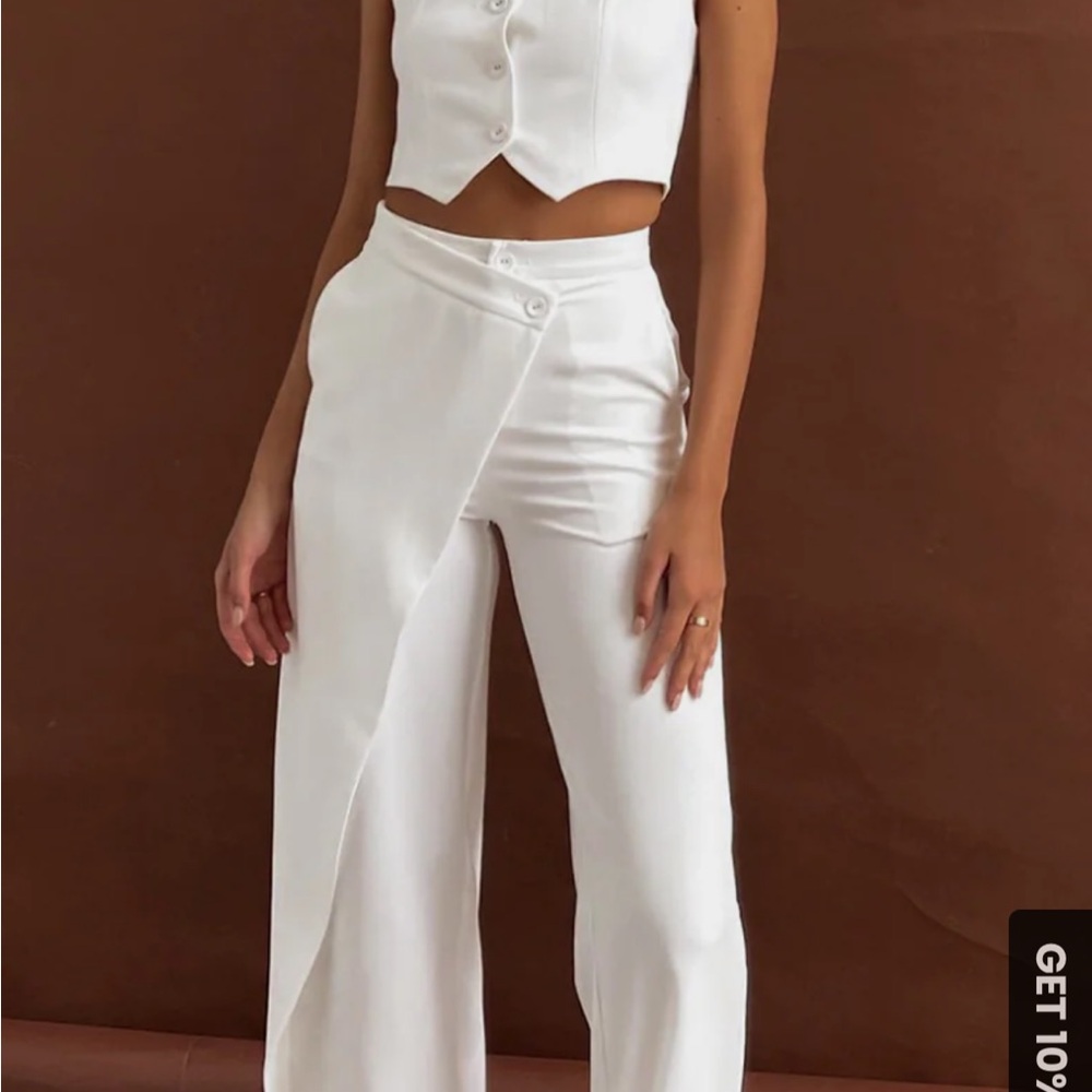Solid Asymmetrical Straight Leg Pants - image 1